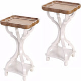 French Style Accent Table White & Natural with Bottom Shelf