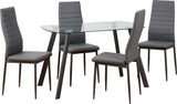 Abbey Dining Set - Clear Glass/Grey/Grey Faux Leather