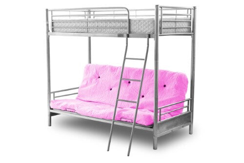 Futon Bunk Bed with Pink Double Mattress