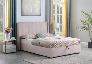 Amelia Plus 5' Ottoman Storage King Size Bed - Pink Velvet Fabric