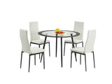 Set of four Acodia PU Chairs with white PU leather and black frames, creating a modern and stylish seating arrangement