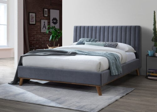 The Albany Contemporary Bed Frame in Velvet Fabric - Dark Grey