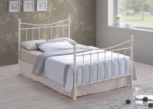 Elegant Victorian-Style King Size Bed Frame in Ivory Finish