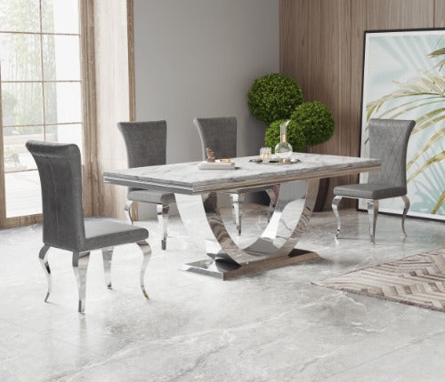 Contemporary Dining Table with Silver Stainless Steel Base