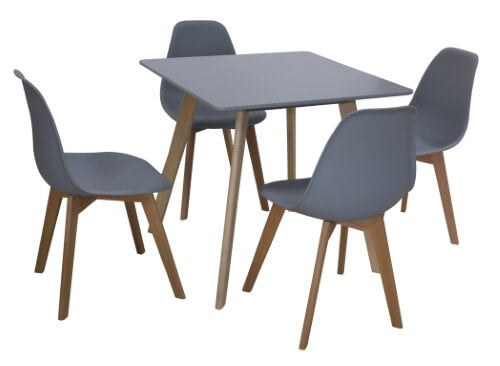 Comprehensive view of the Belgium Small 4 Dinner Set in stylish grey, showcasing the Small Dining Table and four matching Chairs for a complete dining ensemble