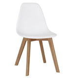 An elegant white Belgium Plastic chair with solid beech legs, providing a clean and timeless aesthetic