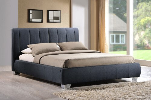 Elegant Grey Fabric Bed Frame with Padded Headboard