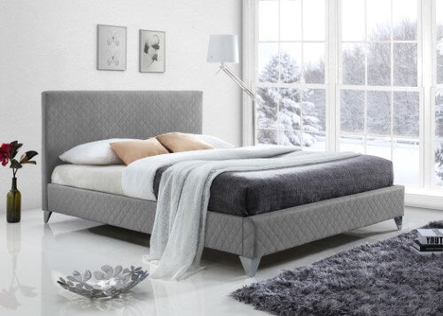 Light Grey Fabric King Size Bed Frame in a Modern Bedroom