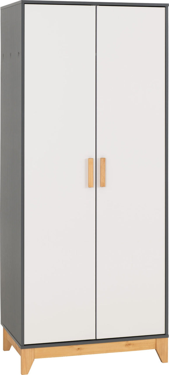 Cleveland 2 Door Wardrobe - White/Grey Metal Effect