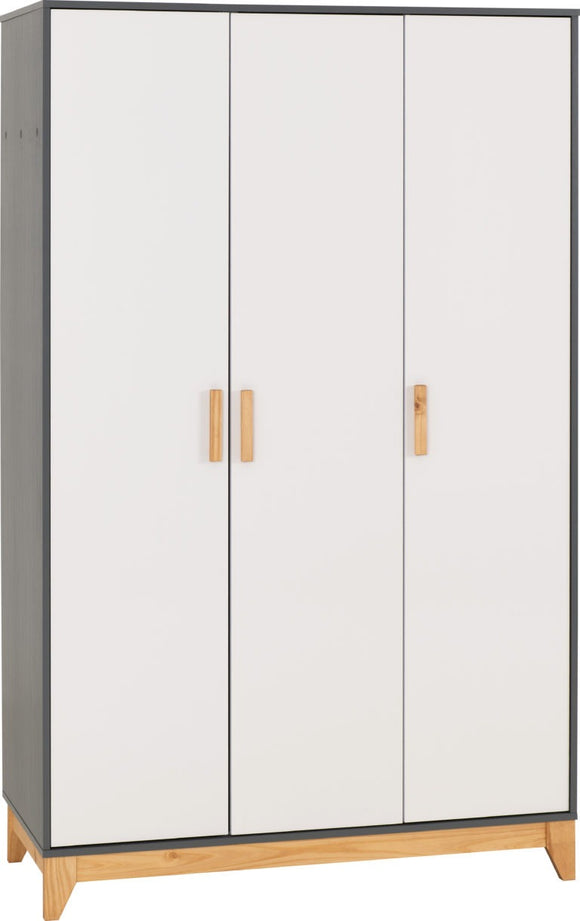 Cleveland 3 Door Wardrobe - White/Grey Metal Effect