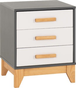 Cleveland 3 Drawer Bedside - White/Grey Metal Effect