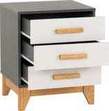 Cleveland 3 Drawer Bedside - White/Grey Metal Effect