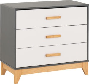 Cleveland 3 Drawer Chest - White/Grey Metal Effect