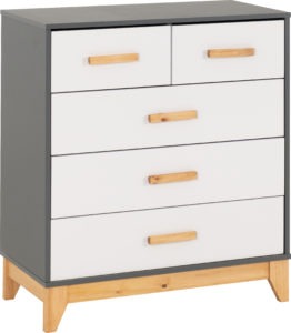 Cleveland 3+2 Drawer Chest - White/Grey Metal Effect
