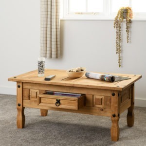 Corona 1 Drawer Coffee Table - Distressed Waxed Pine