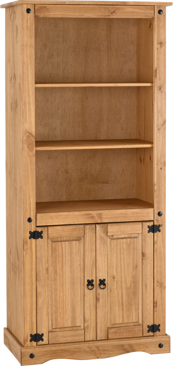 Corona 2-Door Display Unit/Bookcase - Distressed Waxed Pine