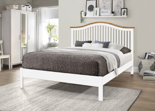 White Wood Double Bed Frame in a Cosy Bedroom