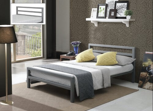City Block Metal Grey Double Bed Frame - Front View