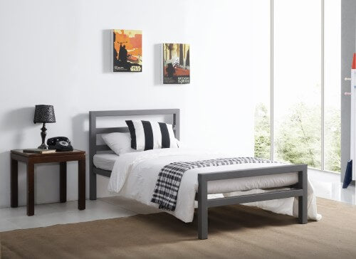 City Block Metal Grey Single Bed Frame - Front View