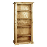 Corona Large Bookcase with 4 Shelves - Distressed Wax Pine Finish