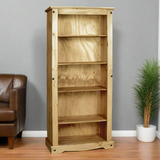 Corona Large Bookcase with 4 Shelves - Distressed Wax Pine Finish