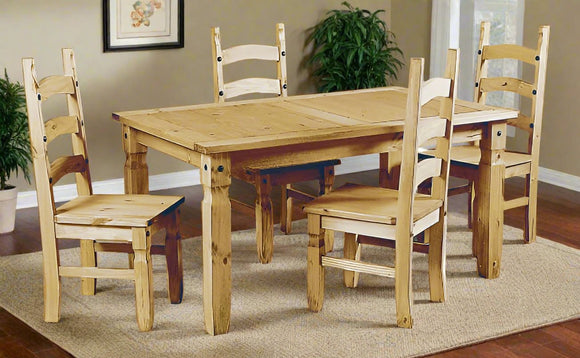 Corona Dining Set with 4 Chairs - Solid Pine, Distressed Waxed Light Pine