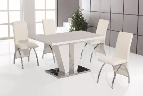 Costilla Dining Table White with Stainless Steel and 4 Chairs
