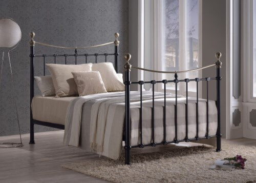 Image of Elizabeth Black/Brass Metal Double Bed Frame in a bedroom setting.