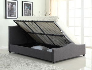 Elle Ottoman Storage Linen King Size Bed - Grey, Modern Design