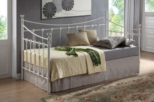 Florida Ivory Metal Single Bed Frame with Victorian Finials