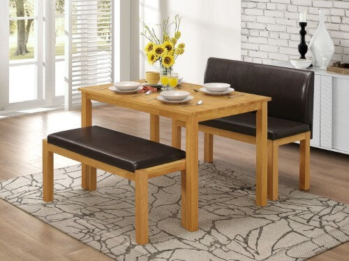 Dining Set with 2 Benches Natural Oak