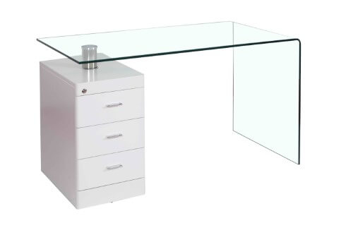 White High Gloss Hornet Desk with 3 Drawers - Modern Office Furniture