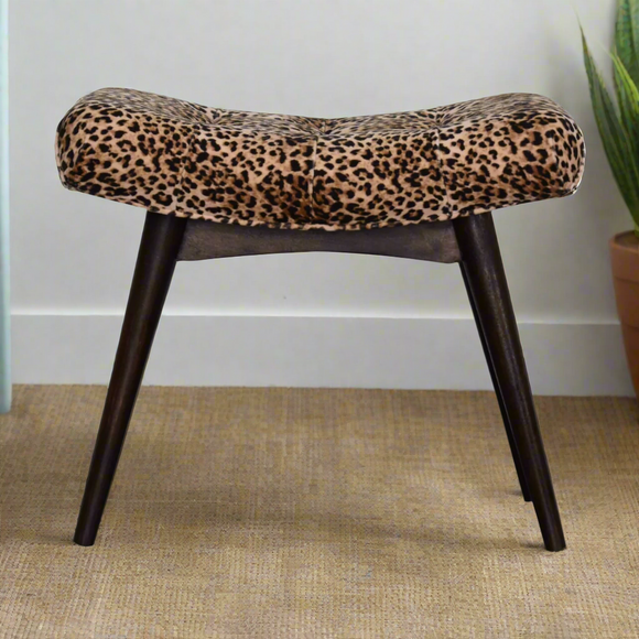 Leopard Print Curved Velvet Bench