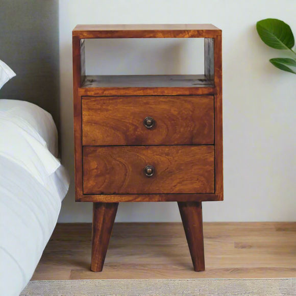 Mini Classic Chestnut Bedside – Solid Mango Wood with Brass Accents