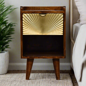 Mini Manila Gold Chestnut Bedside Table with Brass Inlay