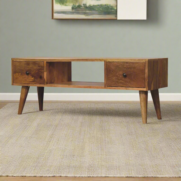 Classic Oak-ish Coffee Table – Solid Mango Wood with Storage