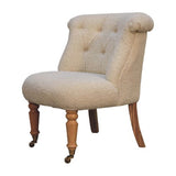 Hand-crafted mango wood accent chair in cream with deep button tufts and handwoven cotton upholstery