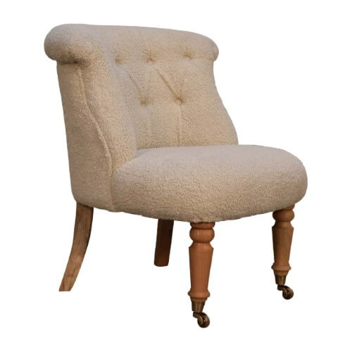 Boucle Cream Accent Chair - Handwoven cotton upholstery and solid mango wood frame with deep button tufts