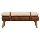 Boucle & Buffalo Hide Leather Bench showcasing its stunning design
