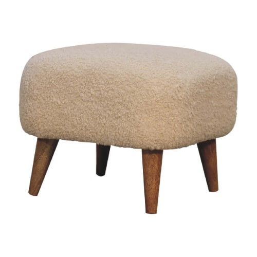 Curled cotton handwoven footstool with Nordic style mango wood legs