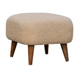 Versatile footstool with curled cotton fabric and sturdy wooden legs