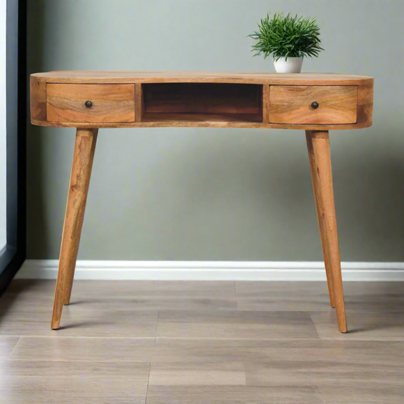 Oak-Ish Wave Writing Desk – Solid Mango Wood with Unique Design, Handcrafted