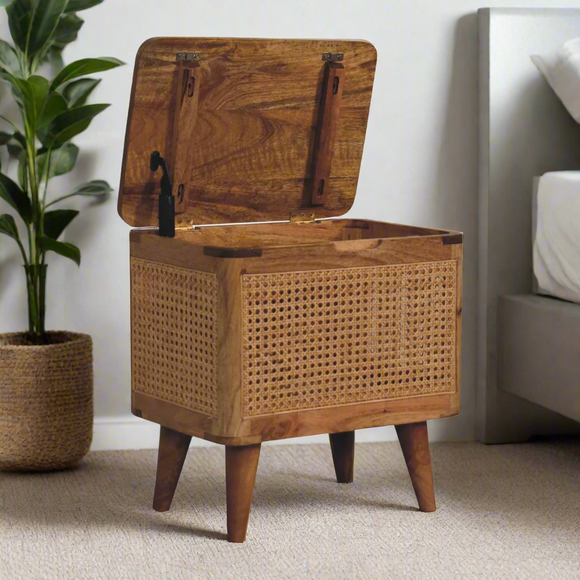 Woven Rattan Lid-Up Storage Stool