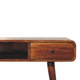 Curved Chestnut Writing Desk – Handcrafted Solid Mango Wood with Elegant Nordic Design