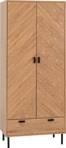 Leon 2 Door 1 Drawer Wardrobe - Medium Oak Effect