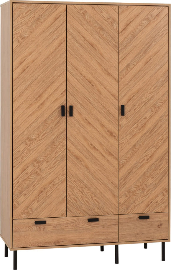 Leon 3-Door 2-Drawer Wardrobe - Medium Oak Effect