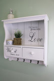 Wall Unit in White with Hooks, Drawers & Shelf