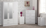 Nevada 3-Door 2-Drawer Mirrored Wardrobe Bedroom Set - White Gloss