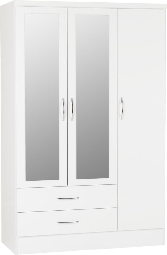 Nevada 3-Door 2-Drawer Mirrored Wardrobe - White Gloss