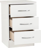 Nevada 3 Drawer Bedside Table - White Gloss Finish